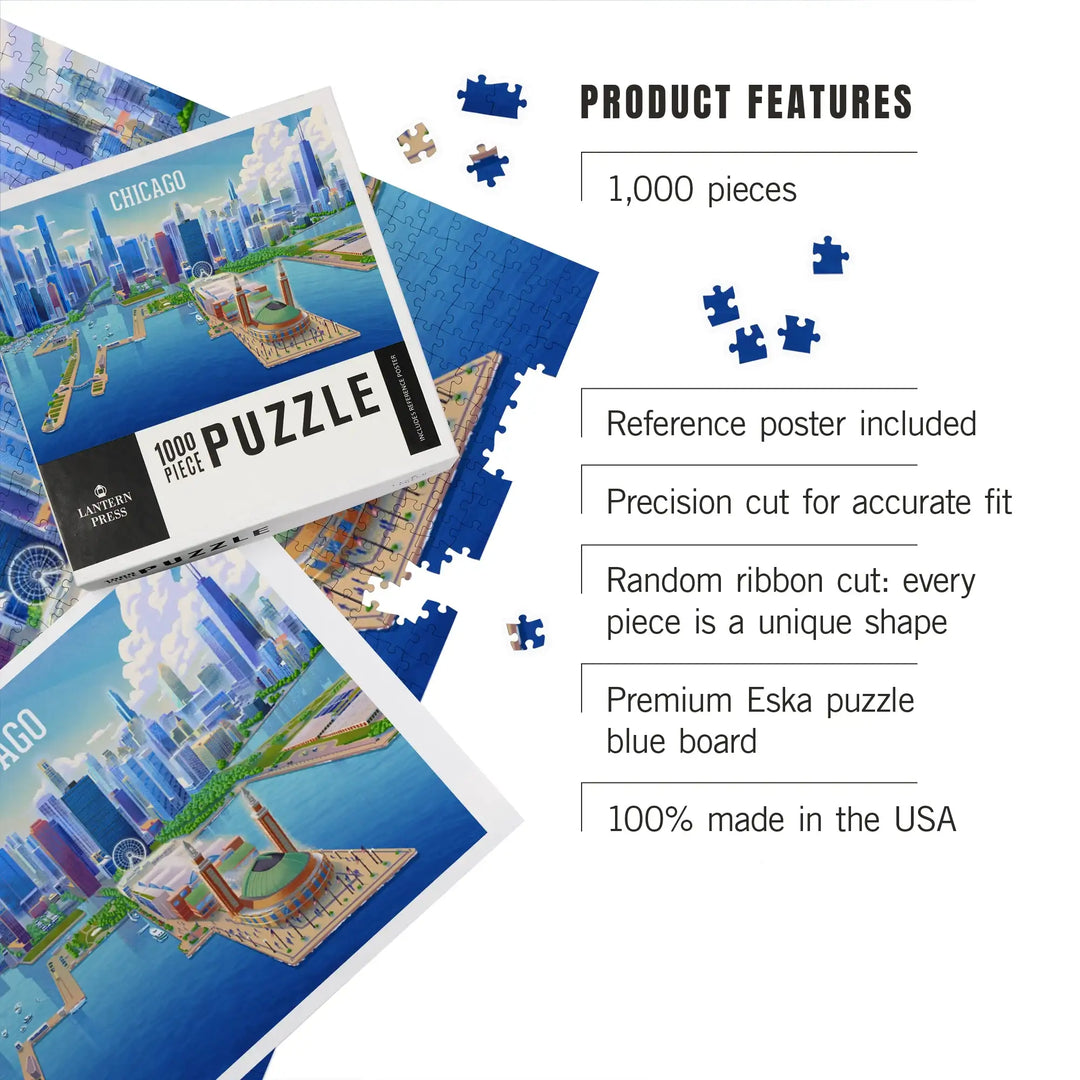 Chicago, Illinois, Lithograph City Series, Jigsaw Puzzle