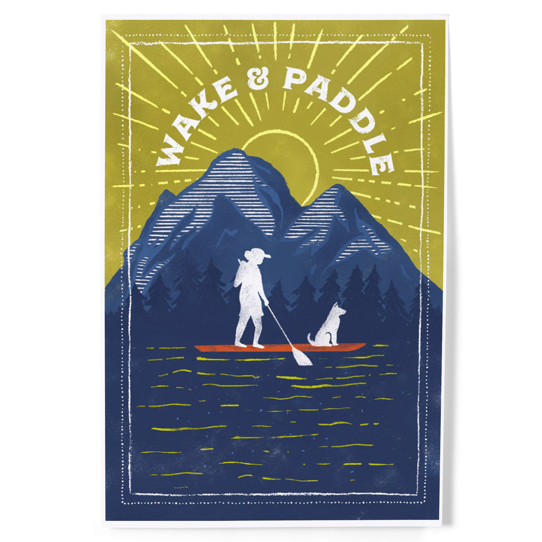 Lake Life Series, Wake And Paddle, Landscape With Mountain, Art & Giclee Prints