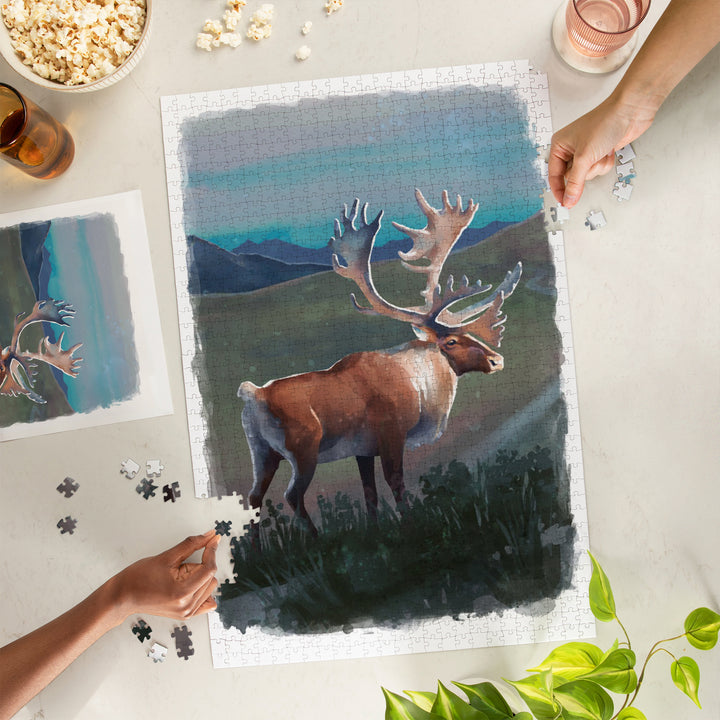 Watercolor Study, Caribou, 1000 Piece Jigsaw Puzzle