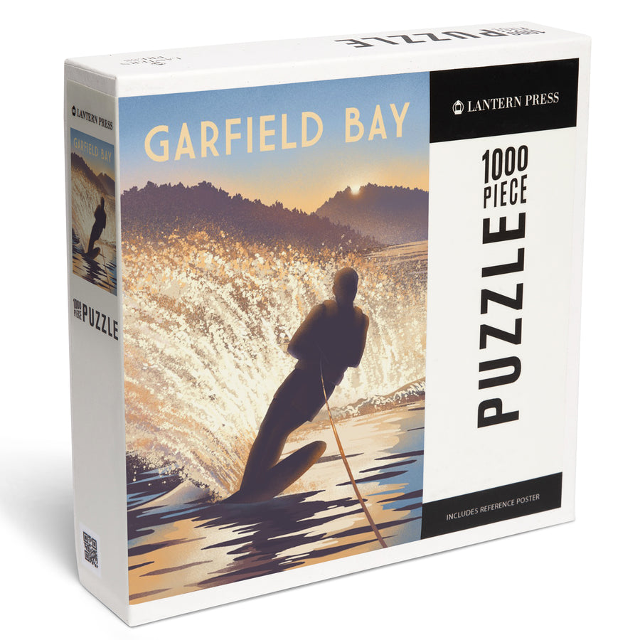 Garfield Bay, Idaho, Get Outside Series, Lithograph, Lean Into Adventure, Water Skiing, Jigsaw Puzzle - Lantern Press