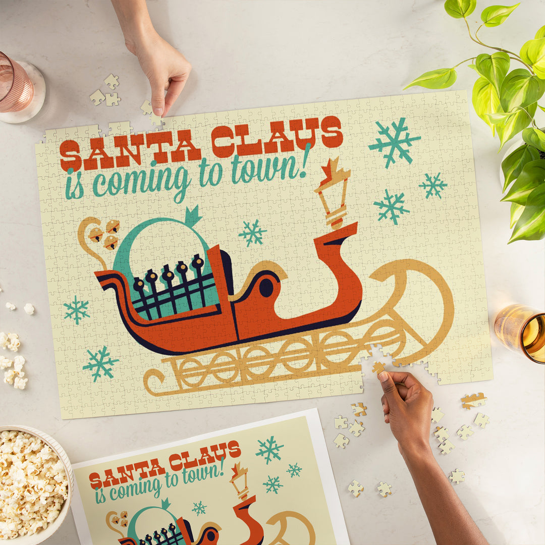 Santa Sleigh, Retro Christmas, 1000 Piece Jigsaw Puzzle