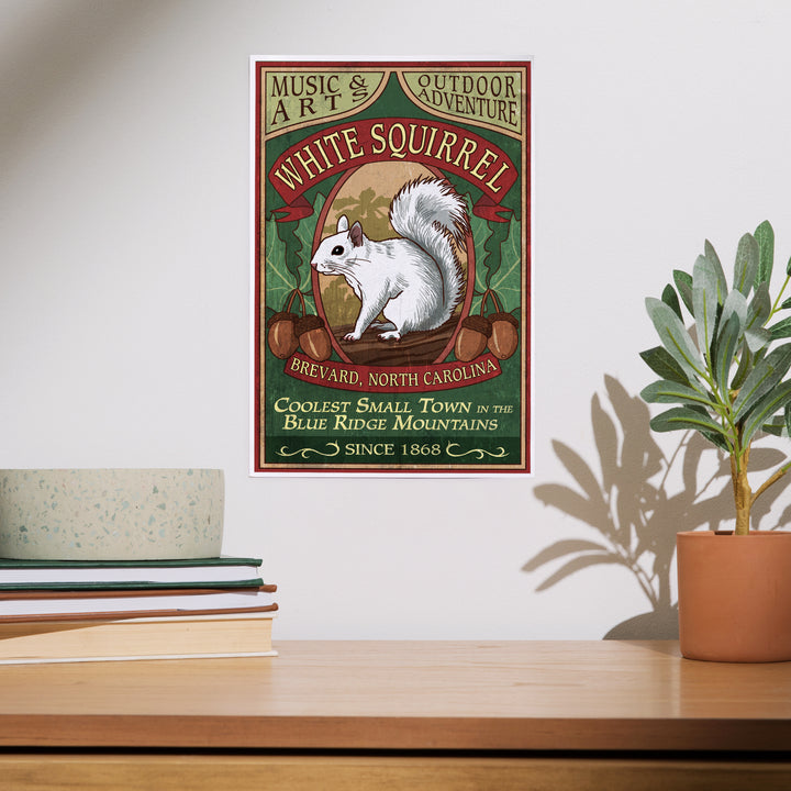 Brevard, North Carolina, White Squirrel Vintage Sign, Art & Giclee Prints