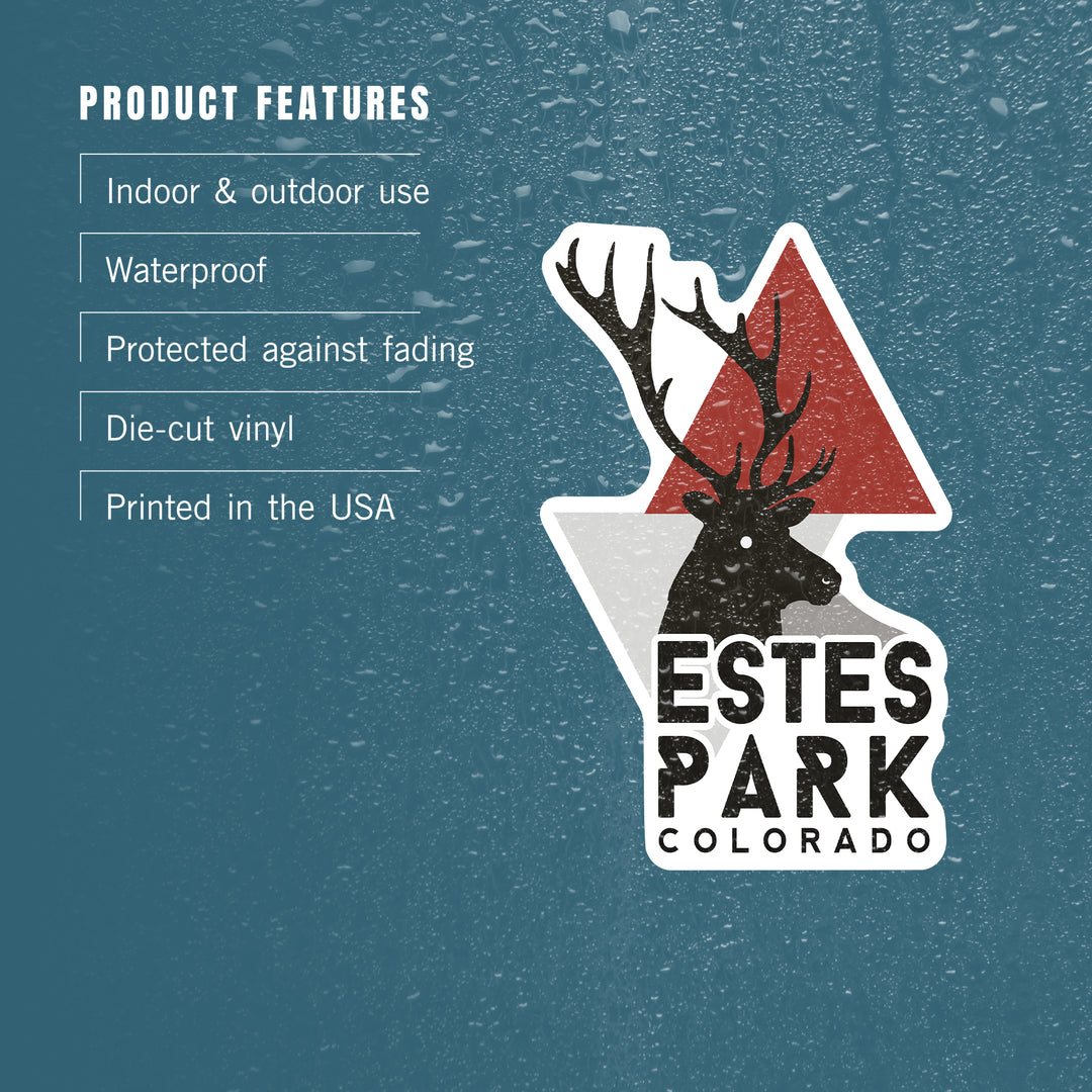 Estes Park, Colorado, Elk and Triangles, Contour, Vinyl Sticker
