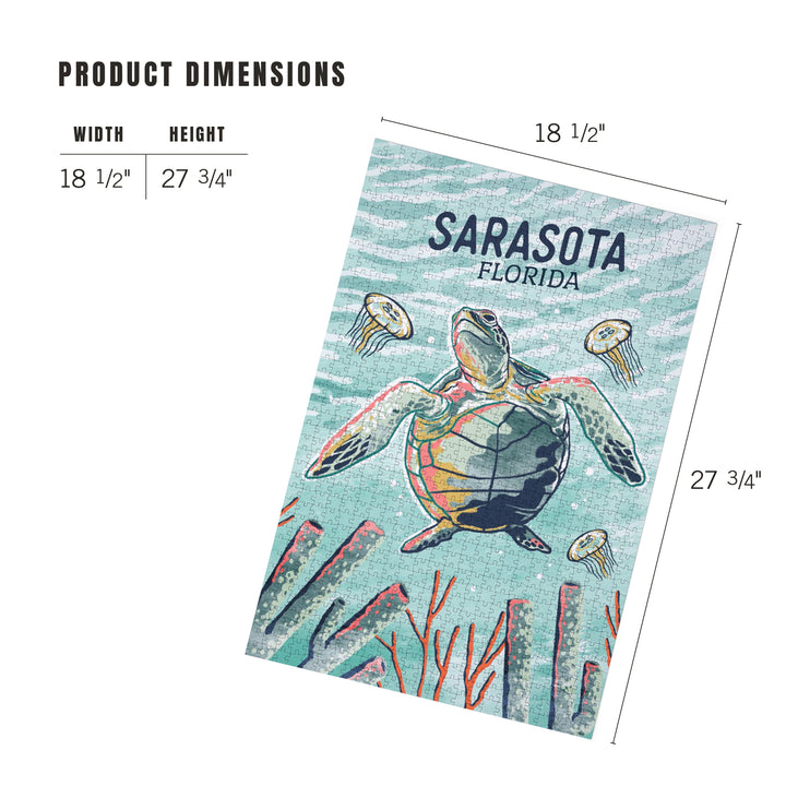 Sarasota, FL, Sea Turtle, Graphic Pastel, Jigsaw Puzzle