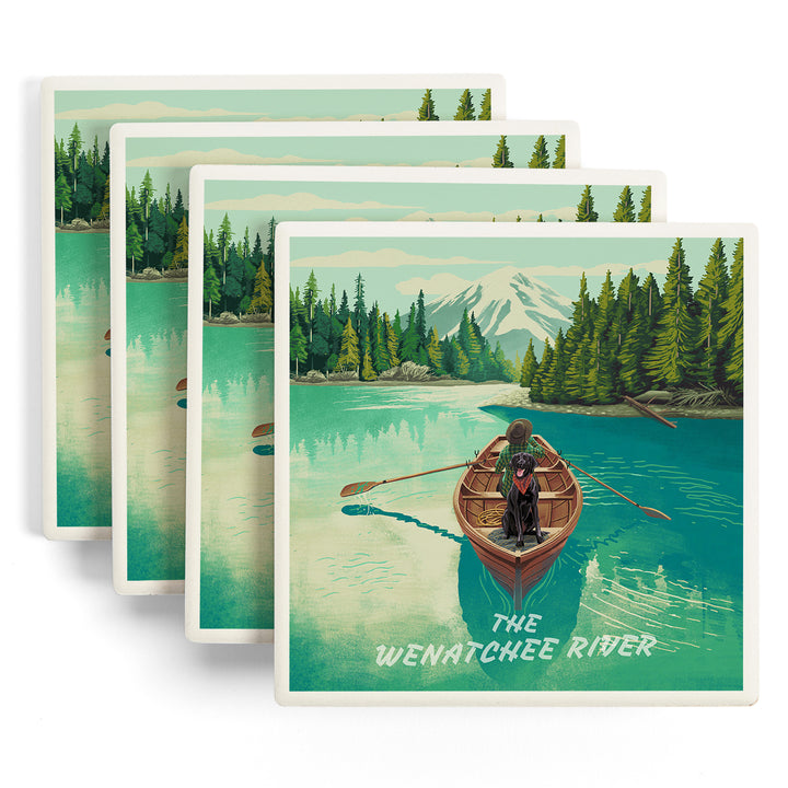 The Wenatchee River, Quiet Explorer, Boating, Mountain, Coaster Set