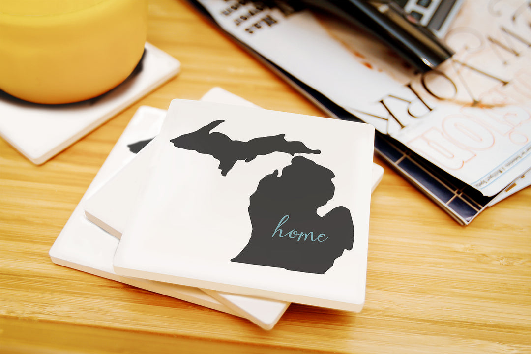 Michigan, Home State, Charcoal and Blue, Coaster Set