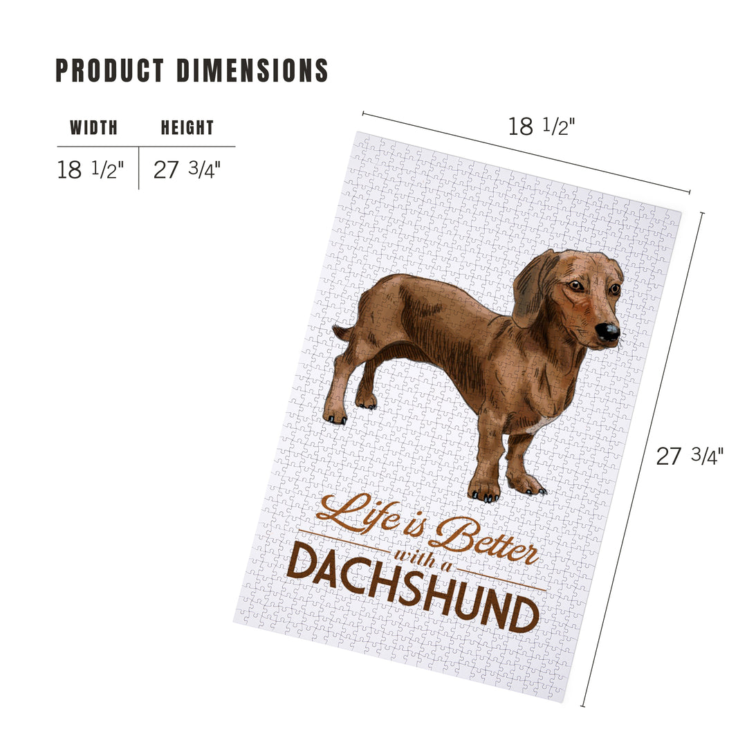 Dachshund Brown, Life is Better, White Background, 1000 Piece Jigsaw Puzzle