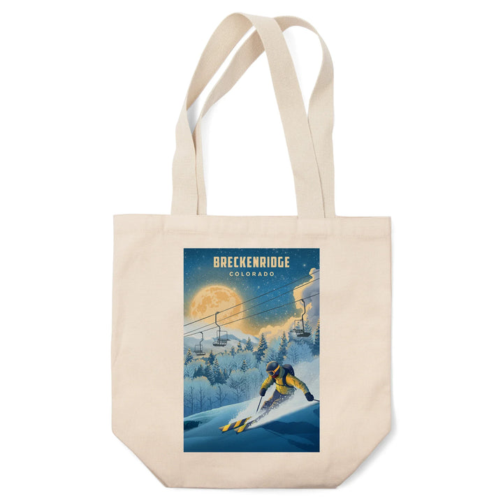 Breckenridge, Colorado, Night Ski, Lithograph, Tote Bag