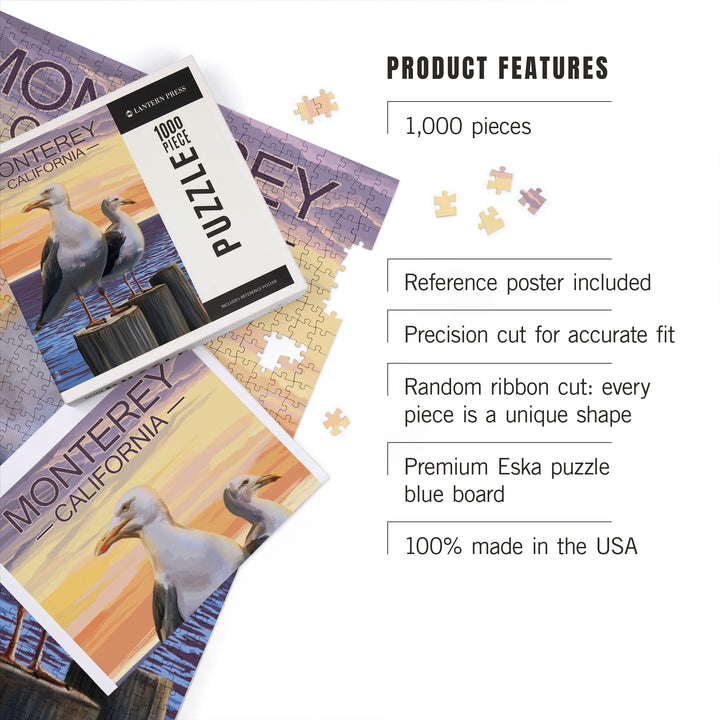 Monterey, California, Seagulls on Pier, 1000 Piece Jigsaw Puzzle