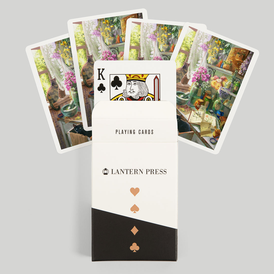 Playing Cards, Garden Apothecary, With Cat, Oil Painting, 52 Card Deck with Jokers in Box, Unique Art