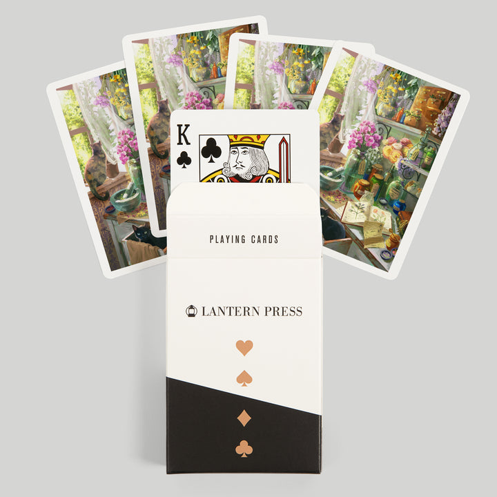 Playing Cards, Garden Apothecary, With Cat, Oil Painting, 52 Card Deck with Jokers in Box, Unique Art