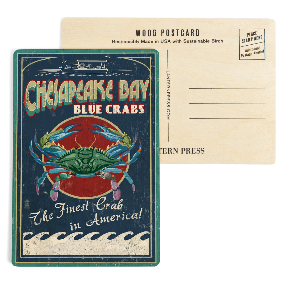Chesapeake Bay, Virginia, Blue Crab Vintage Sign, Wood Sign and Postcards