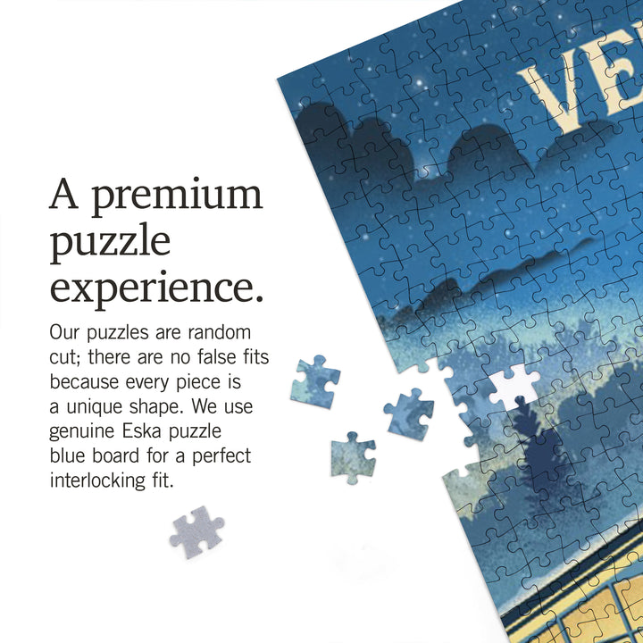 Vermont, Lithograph, Snow Lodge, 1000 Piece Jigsaw Puzzle