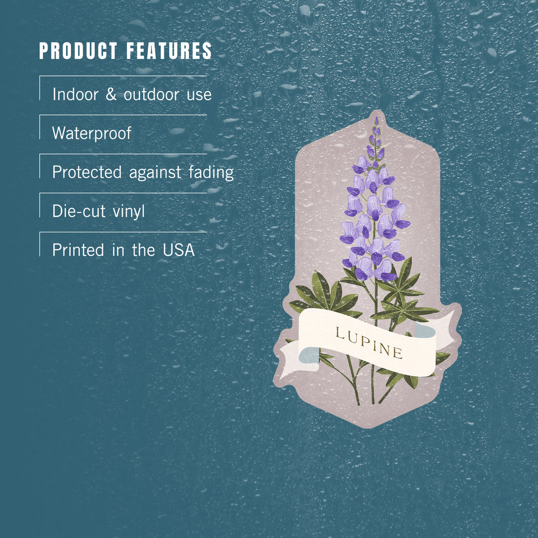 Vintage Flora, Lupine, Contour, outdoor vinyl stickers – Lantern Press