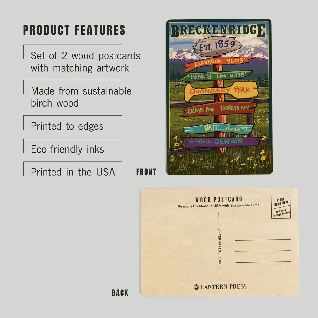 Breckenridge, Colorado, Destination Signpost, Wood Sign and Postcards