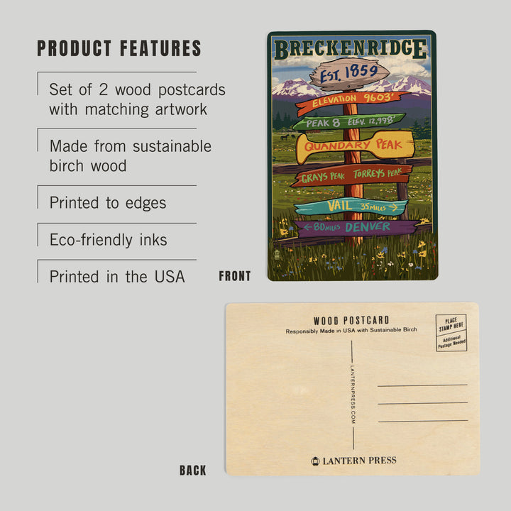 Breckenridge, Colorado, Destination Signpost, Wood Sign and Postcards