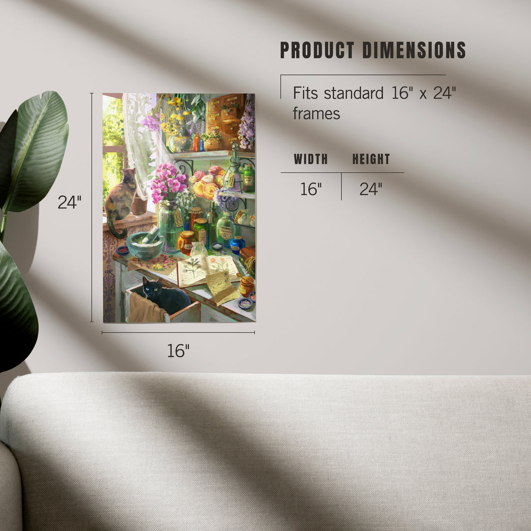 Garden Apothecary, With Cat, Oil Painting, Art & Giclee Prints