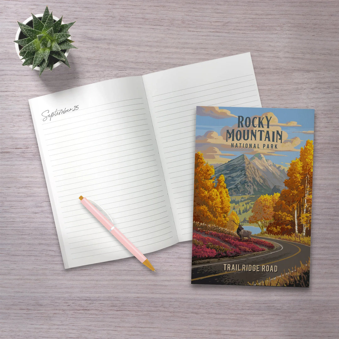 Lined 6x9 Journal, Rocky Mountain National Park, Colorado, Trail Ridge Road, Fall Colors, Painterly Series, Lay Flat, 193 Pages, FSC paper