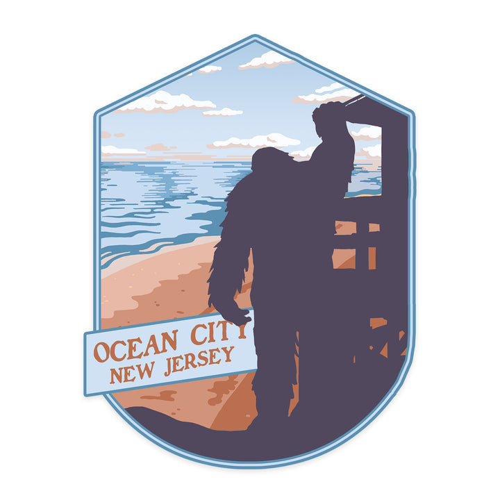 Ocean City, New Jersey, Bigfoot WPA Style, Contour, Vinyl Sticker