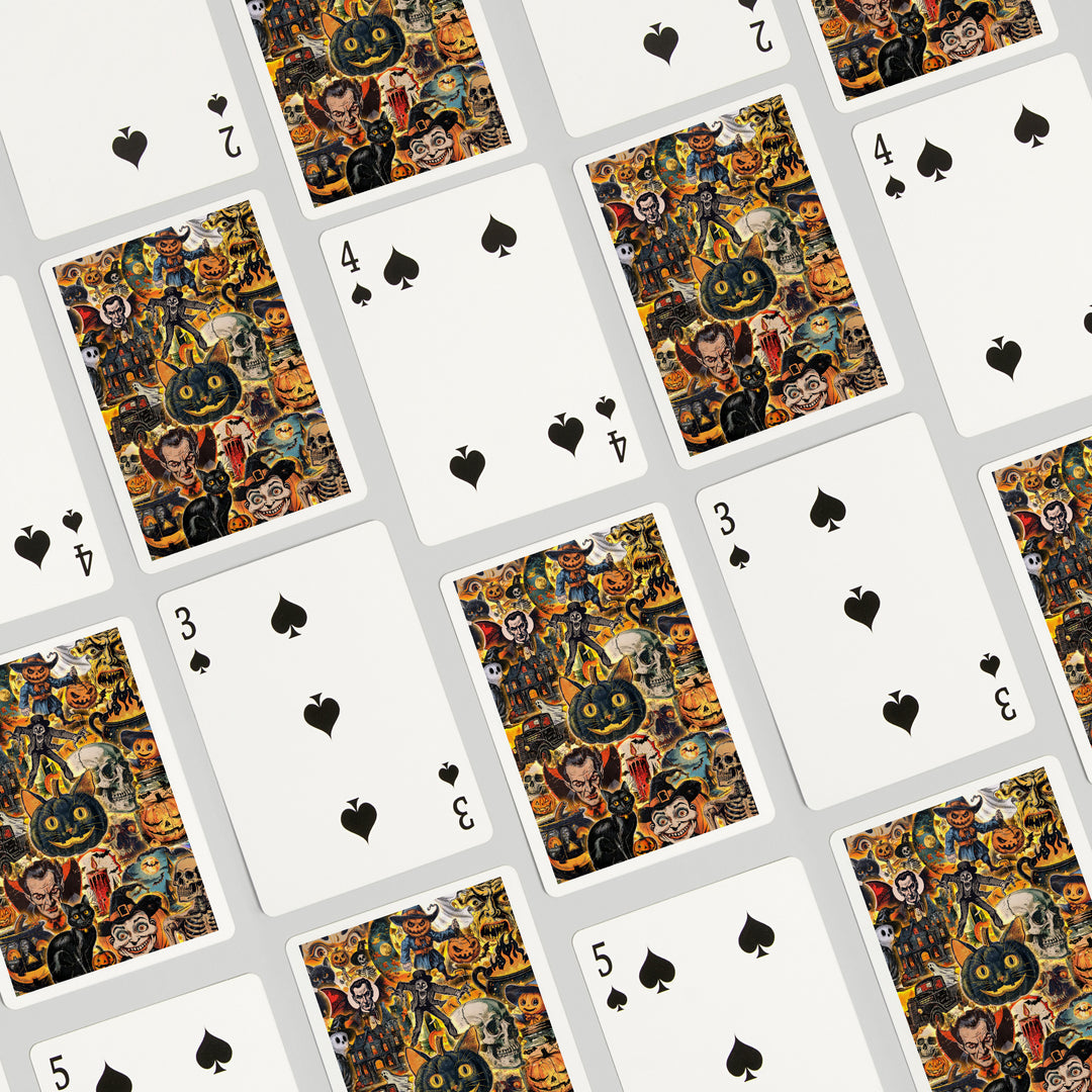 Playing Cards, Vintage Halloween Collage, 52 Card Deck with Jokers in Box, Unique Art