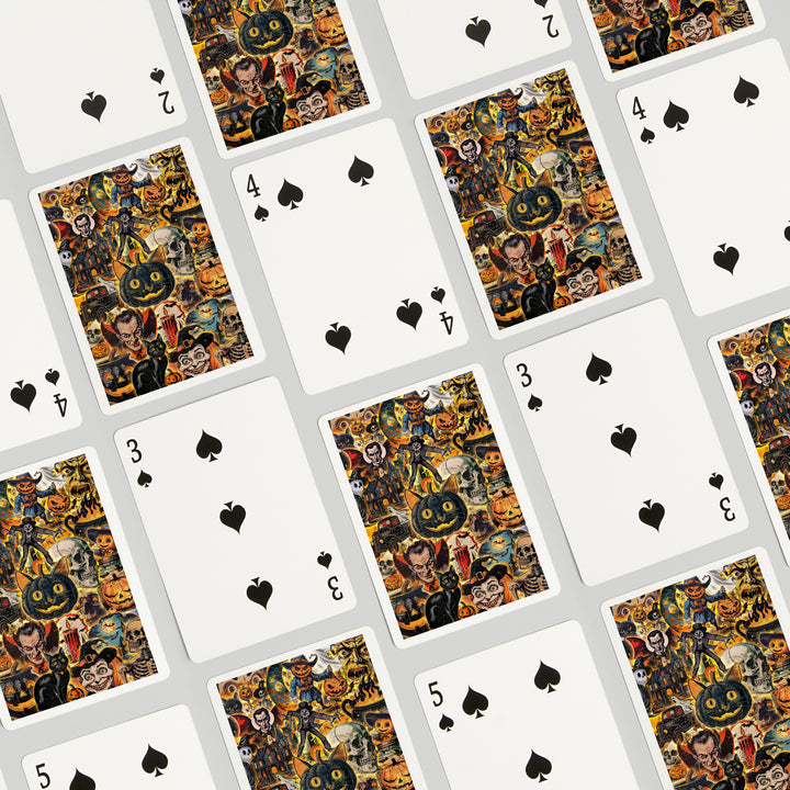 Playing Cards, Vintage Halloween Collage, 52 Card Deck with Jokers in Box, Unique Art