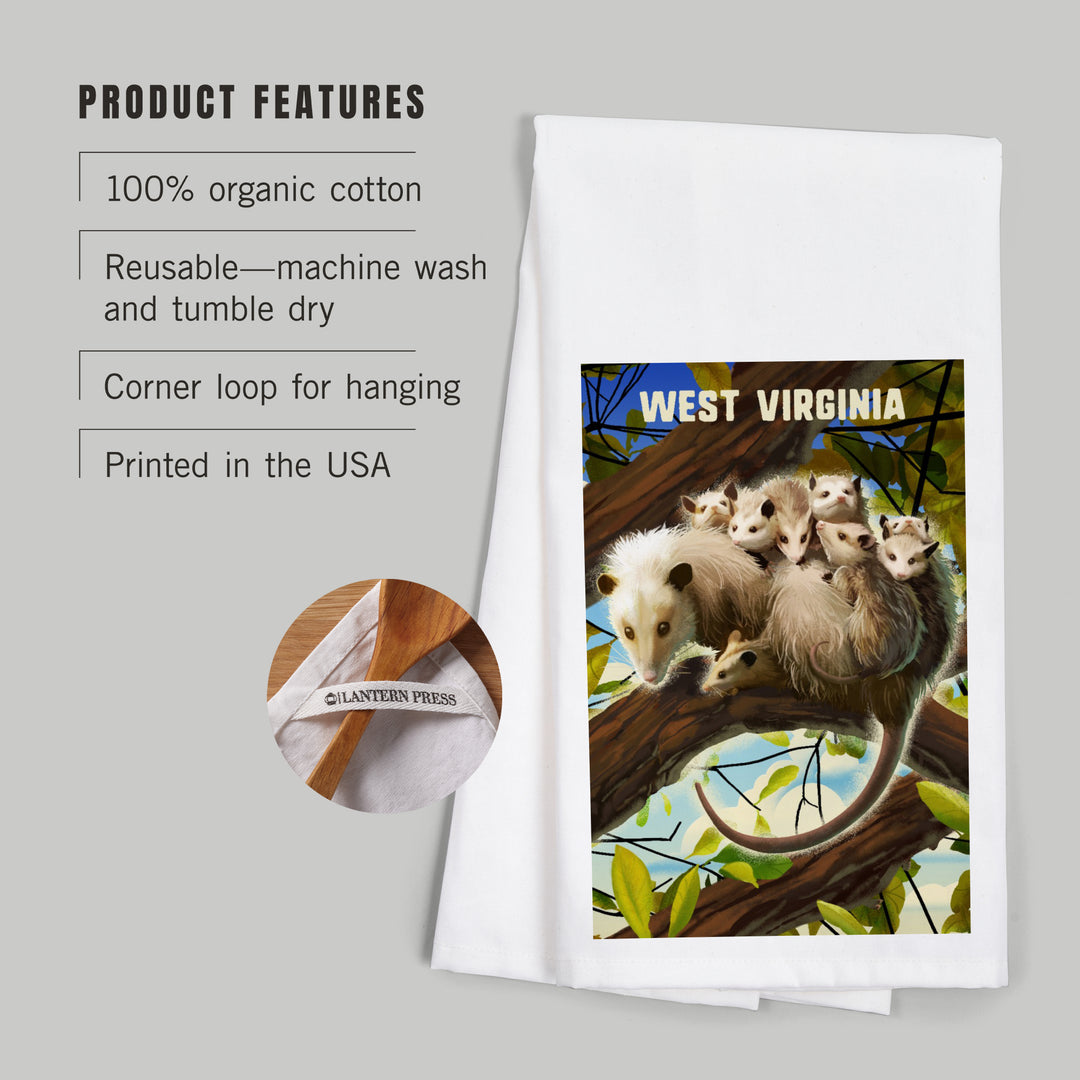 West Virginia, Possum with Babies, Organic Cotton Kitchen Tea Towels
