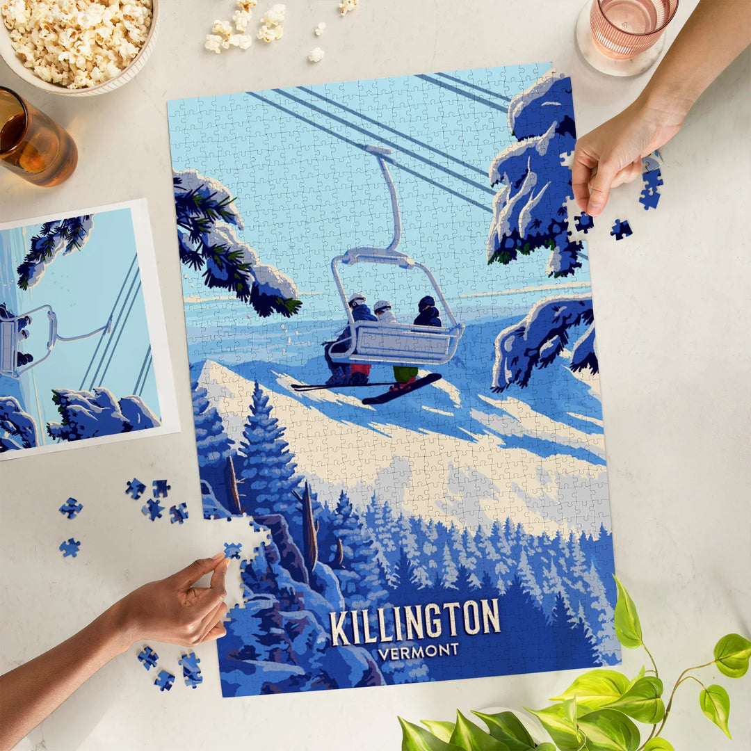 Killington, Vermont, Painterly, Ski Lift Above The Trees, 1000 Piece Jigsaw Puzzle