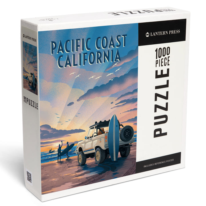 Pacific Coast, California, Lithograph, Surfers on Beach, 1000 Piece Jigsaw Puzzle
