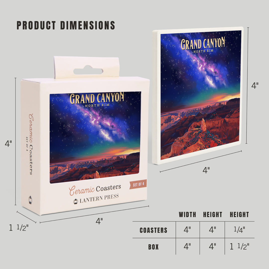 North Rim, Arizona, Oil Painting, Grand Canyon with Stars and Milky Way, Coasters