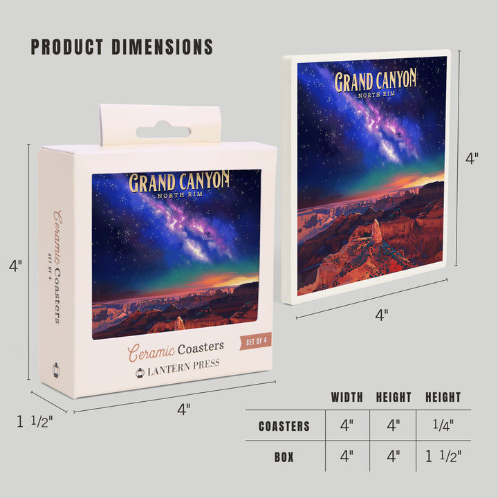 North Rim, Arizona, Oil Painting, Grand Canyon with Stars and Milky Way, Coasters