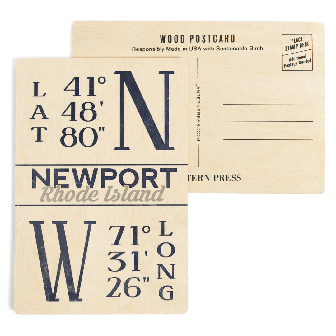 Newport, Rhode Island, Latitude and Longitude, Wood Sign and Postcards