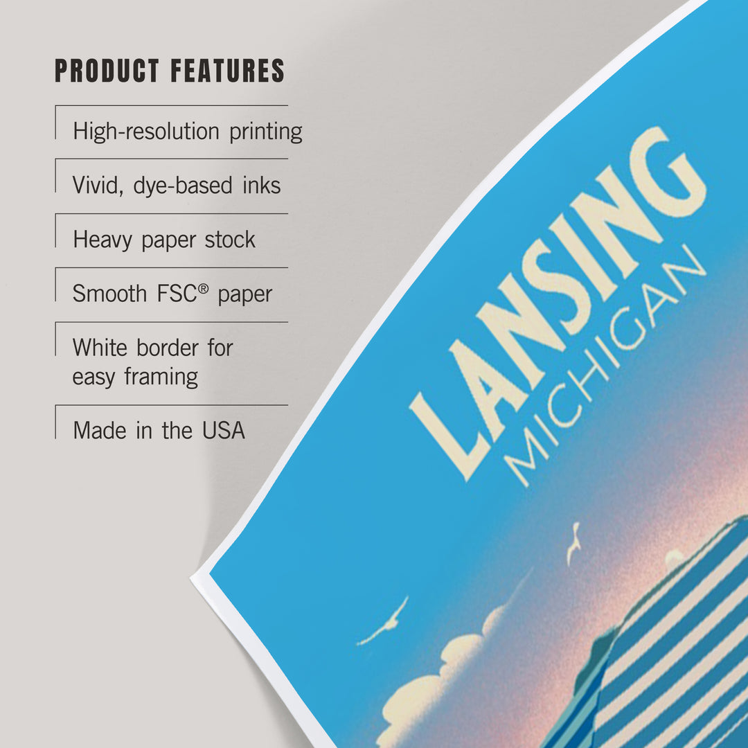 Lansing, Michigan, Lithograph, Beach Chair and Umbrella, Art & Giclee Prints