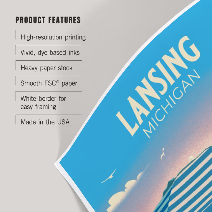 Lansing, Michigan, Lithograph, Beach Chair and Umbrella, Art & Giclee Prints