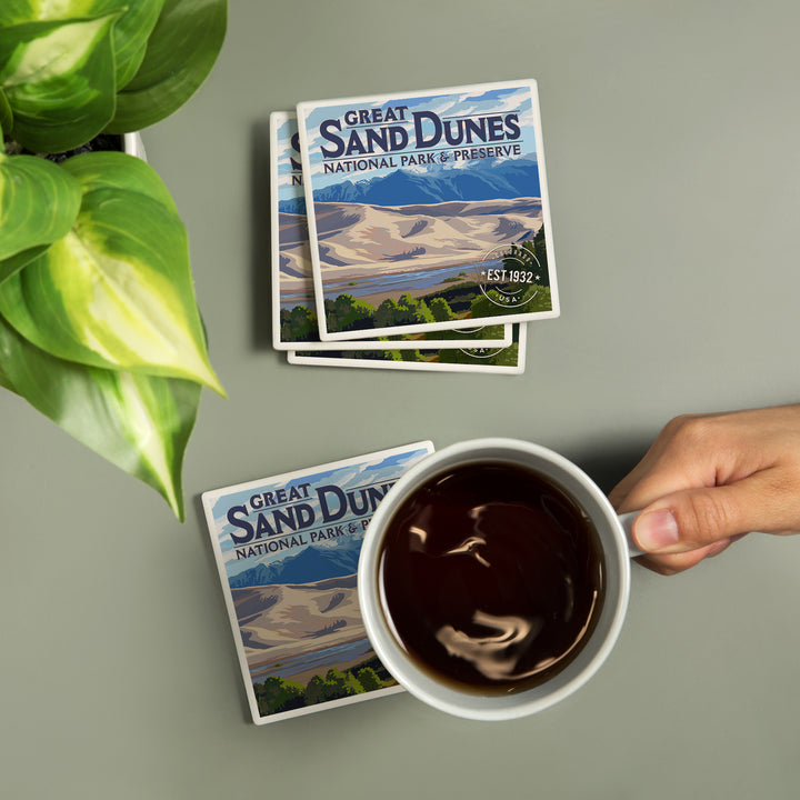 Great Sand Dunes National Park and Preserve, Colorado, Rubber Stamp, Coasters
