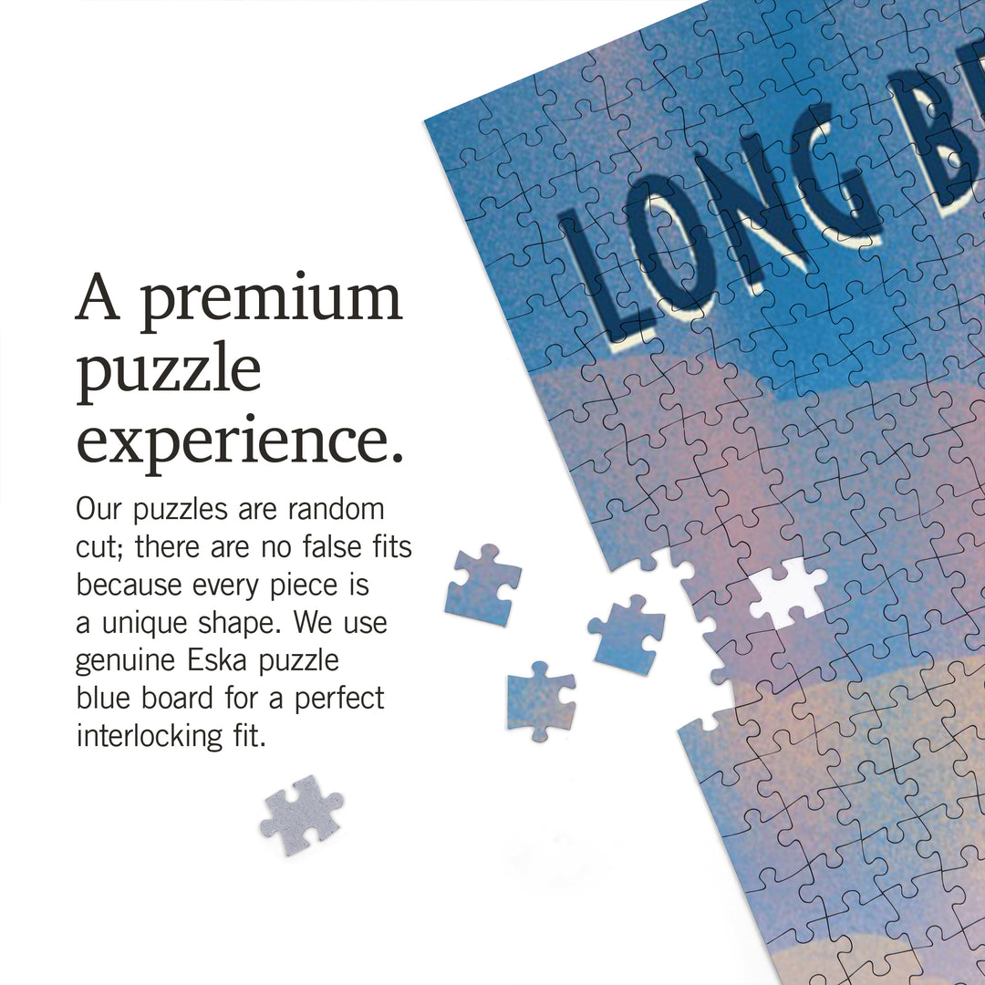 Long Beach Island, New Jersey, Lithograph, Surfers on Beach, 1000 Piece Jigsaw Puzzle