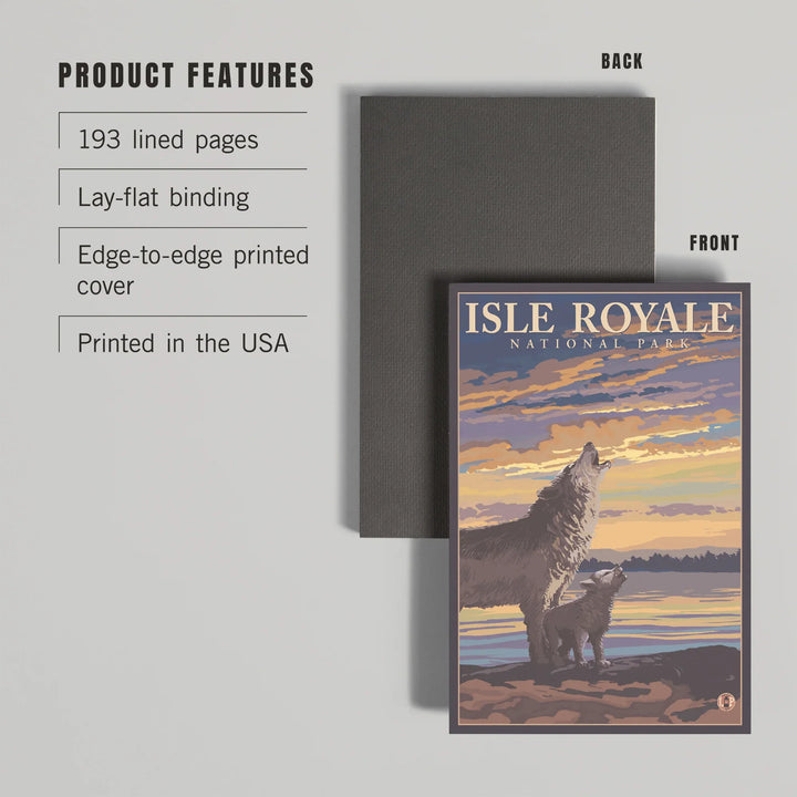 Lined 6x9 Journal, Isle Royale National Park, Michigan, Wolf and Cub, Lay Flat, 193 Pages, FSC paper