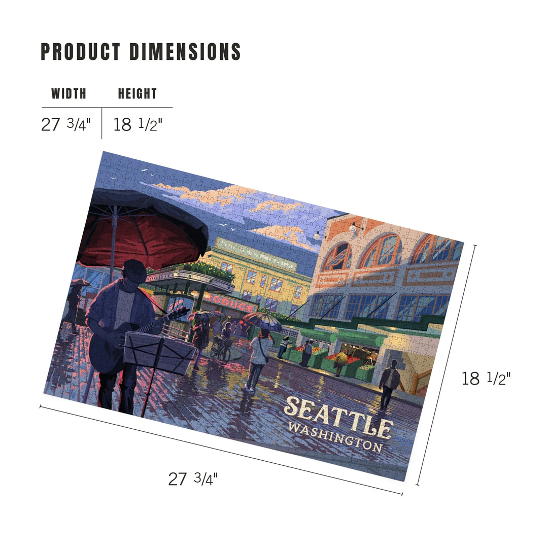 Seattle, Washington, Painterly, Public Market, 1000 Piece Jigsaw Puzzle