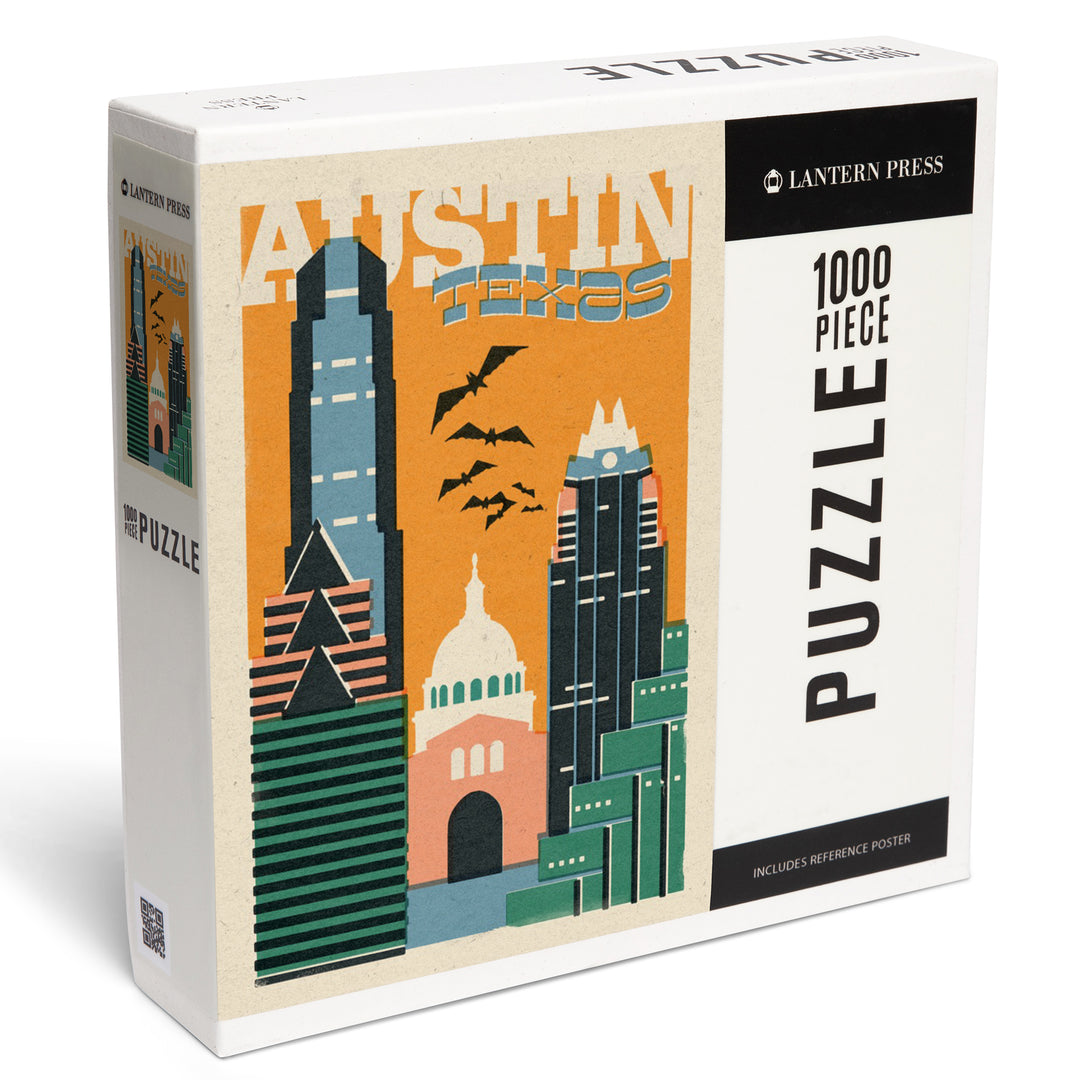 Austin, Texas, Woodblock City Series, Skyline, 1000 Piece Jigsaw Puzzle