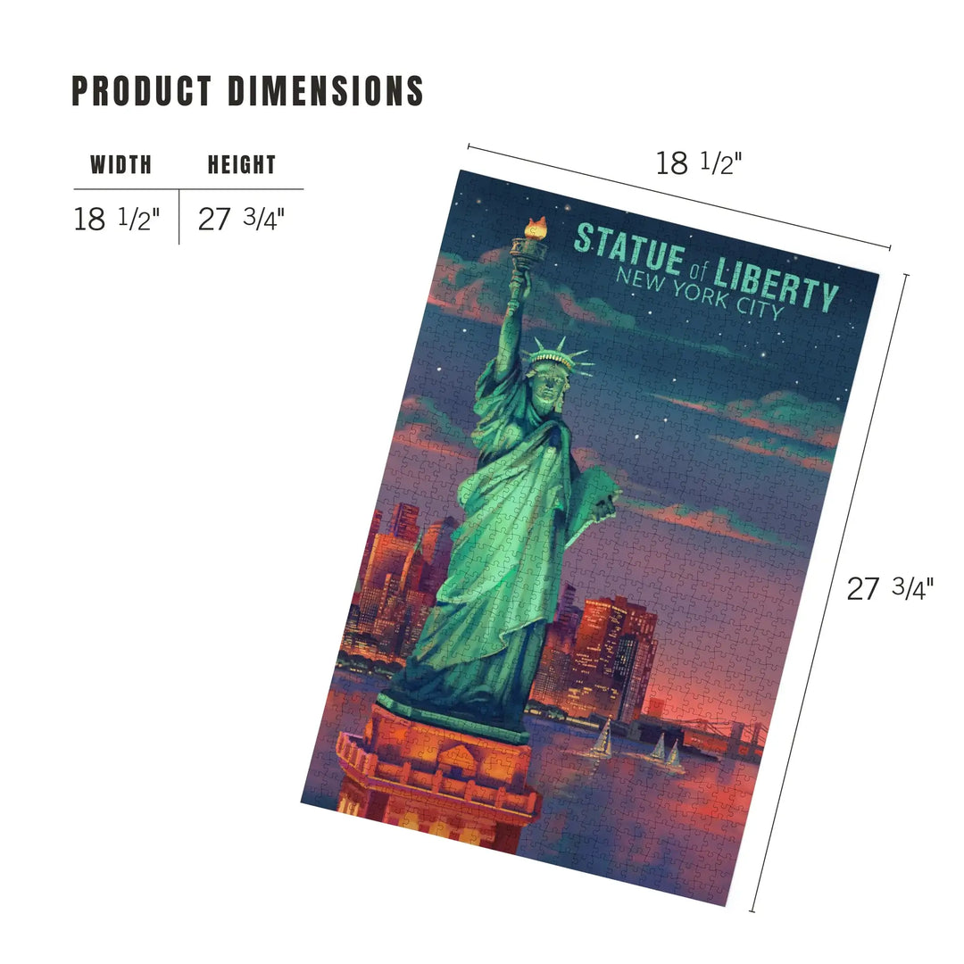 New York City, New York, Oil Painting, Sunset Statue of Liberty, Jigsaw Puzzle