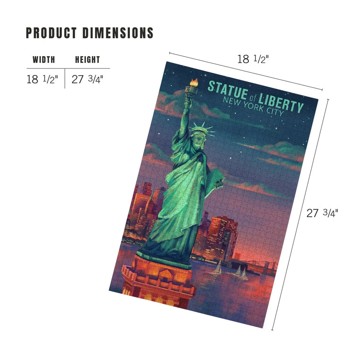New York City, New York, Oil Painting, Sunset Statue of Liberty, Jigsaw Puzzle