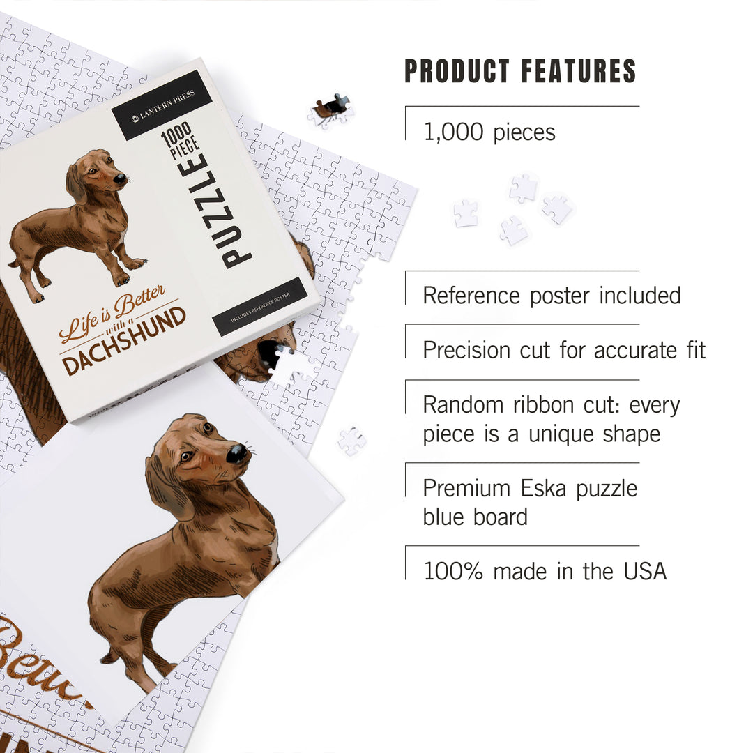 Dachshund Brown, Life is Better, White Background, 1000 Piece Jigsaw Puzzle