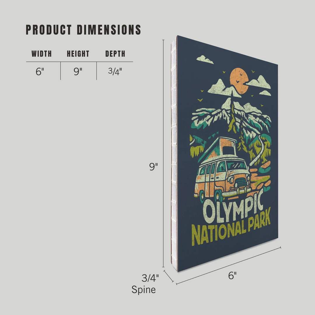 Lined 6x9 Journal, Olympic National Park, Distressed, Camper Van in Mountains, Lay Flat, 193 Pages, FSC paper