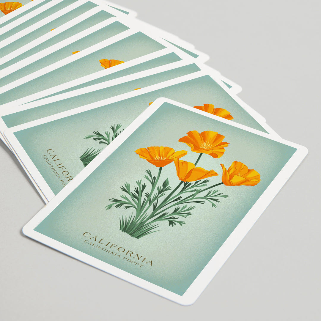 Playing Cards, California, Vintage Flora, State Series, California Poppy, 52 Card Deck with Jokers in Box, Unique Art