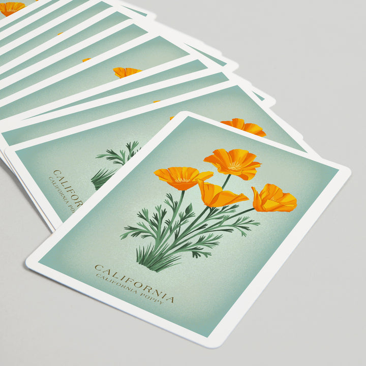 Playing Cards, California, Vintage Flora, State Series, California Poppy, 52 Card Deck with Jokers in Box, Unique Art