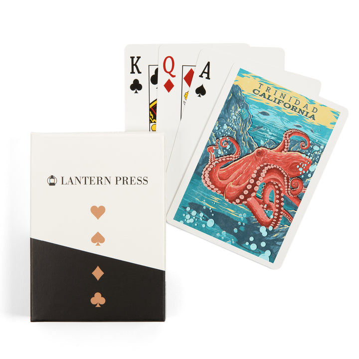 Playing Cards, Trinidad, California, Vintage Print Press, Octopus, 52 Card Deck with Jokers in Box, Unique Art