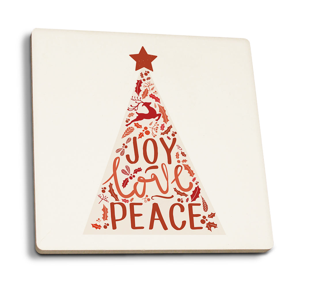 Christmas, Joy Love Peace, Tree, Coaster Set