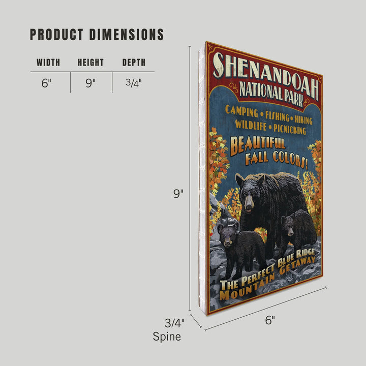 Lined 6x9 Journal, Shenandoah National Park, Virginia, Bear and Cubs Vintage Sign, Lay Flat, 193 Pages, FSC paper