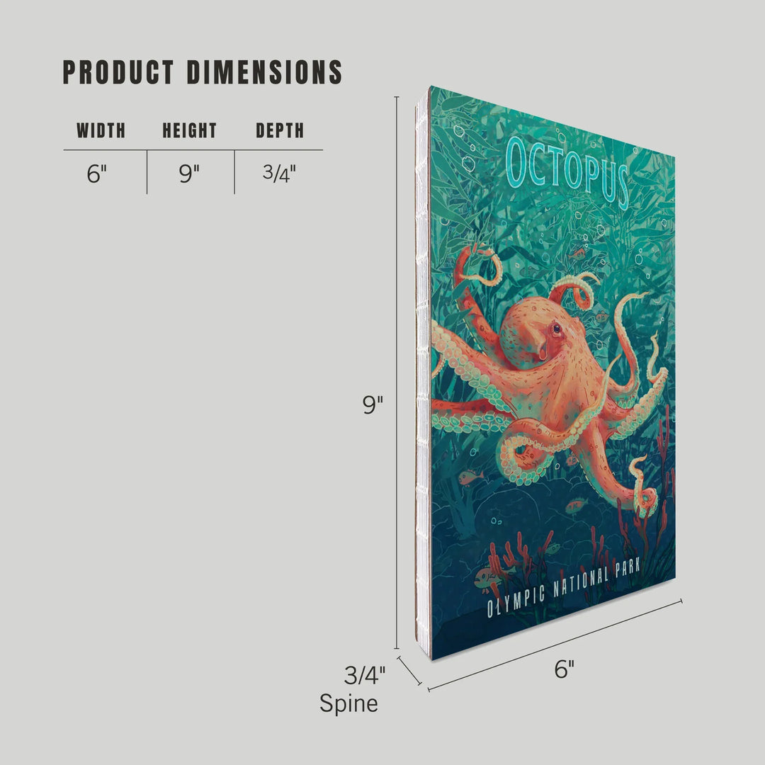 Lined 6x9 Journal, Olympic National Park, Washington, Fluid Linework, Octopus, Lay Flat, 193 Pages, FSC paper