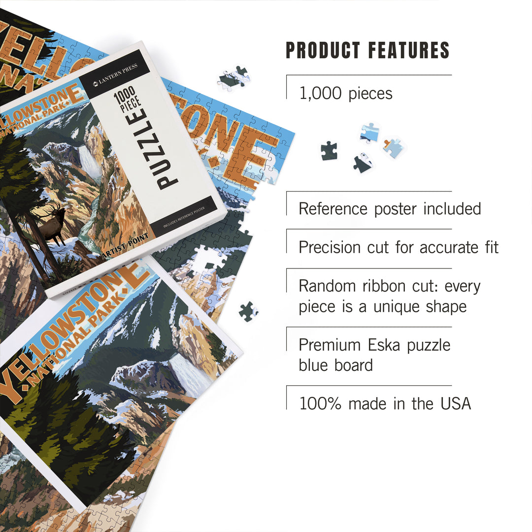 Yellowstone National Park, Wyoming, Artist Point and Elk, 1000 Piece Jigsaw Puzzle