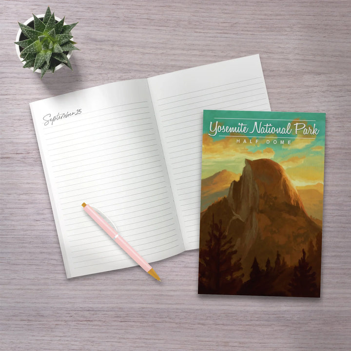 Lined 6x9 Journal, Yosemite National Park, California, Half Dome, Oil Painting, Lay Flat, 193 Pages, FSC paper